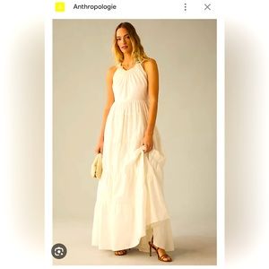 NWT Anthropologie White tiered back bow maxi dress